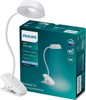 Настольная лампа з аккумулятором Philips Led Reading Desk Lamp Donutclip 3W 4000K 1200mAh USB 5V Белый