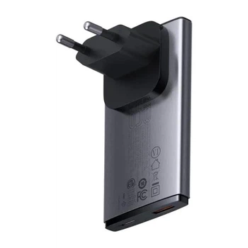 Зарядное сетевое устройство Baseus GaN5 Pro Ultra-Slim 65W Type-C + USB с функцией быстрой зарядки QC3.0+PD3.0 + Кабель Type-C to Type-C 100W 1m (CCGP150113) Black
