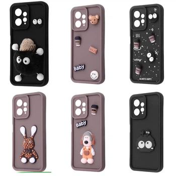 Чехол мультяшный с фигурками WAVE Pretty Things Case для Xiaomi Redmi Note 12 4G brown/fluffy white