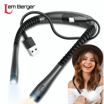 Лампа на шею Lem Berger, светильник для чтения, рукоделия, ремонта, гибкий нашейный фонарик, 3 режима яркости, 3 режима цвета свечения, аккумуляторный, серый, 3309908