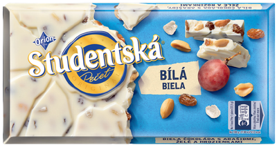 Шоколад белый Studentska с арахисом, изюмом и желейными конфетами, 170 г