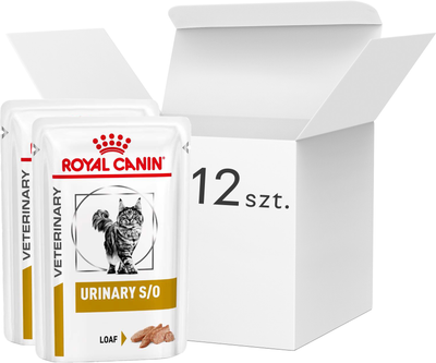 Opakowanie mokrej karmy dla dorosłych kotów Royal Canin Urinary S/O Cat Loaf 12 x 85 g (9003579010471)