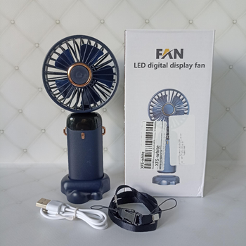 Портативный ручной настольный mini Fan вентилятор с аккумулятором и зарядкой от USB, подставка для телефона Синий цвет