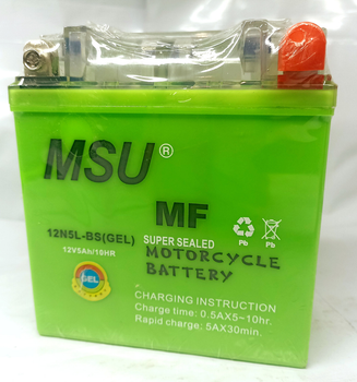 Акумулятор гелевий мото MSU 5A 12V 12N5L-BS 118х59х128 мм