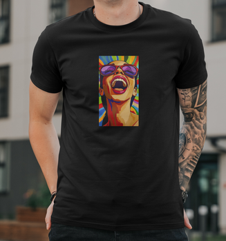 Мужская футболка B&C Collection с принтом Девушка улыбаеться ART, L Черный