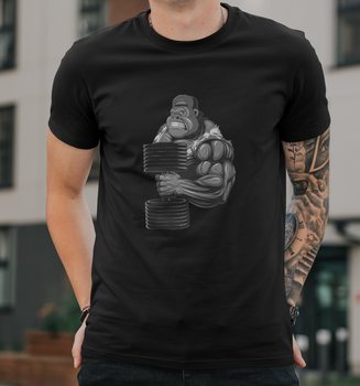 Мужская футболка B&C Collection с принтом Обезбяна с гантелей, 5XL Черный