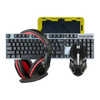 Игровой комплект проводной Gaming Combo 4в1 T-Wolf TF-240 клавиатура, мышка, наушники с микрофоном, коврик с подсветкой 3D эффект Black