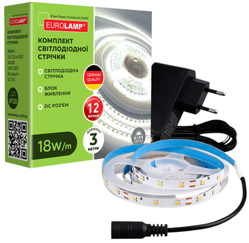 Світлодіодна стрічка EUROLAMP LED DC12V 18 W/m 60 диодов/m 3м 4000K