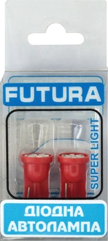 Лампочка без цоколя LED T10_W5W SMD красная 6-диодов 12V W2.1x9.5d (Futura) (к-т. 2шт.) 60514