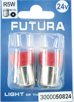 Лампочка 1-но конт. черешня красная LED SMD 24V 6-диодов R5W BA15s (Futura) (к-т.-2шт.) 50824