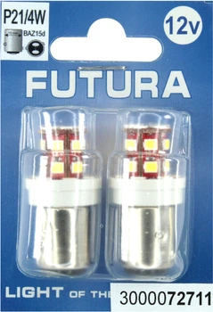 Лампочка 2-х конт. груша белая LED SMD 12V 24-диода P21/4W BAZ15d (Futura) (к-т.-2шт.) 72711