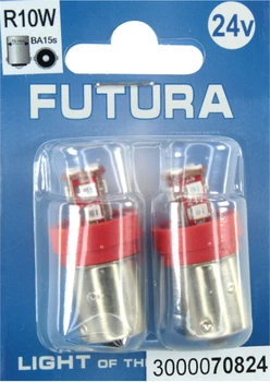 Лампочка 1-но конт. груша красная LED SMD 24V 12-диодов R10W BA15s (Futura) (к-т.-2шт.) 95Lm 70824