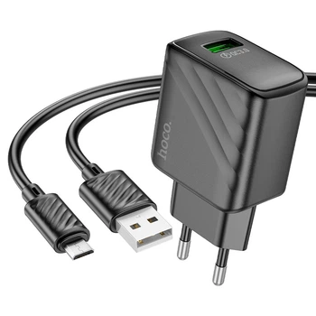 Мережевий зарядний пристрій HOCO CS21A Rich single port QC3.0 charger set(Micro)(EU) Black (6942007609890)