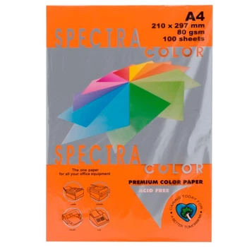 Бумага цветная картон А4 160 г/м², 100 листов, интенсивний оранжевый 240 Spectra Color 16.4306