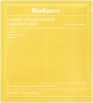 Гидрогелевая маска Biodance Radiant Vita Niacinamide Real Deep Mask с Ниацинамидом и Ананасовой водой 19 г (8809937361459)