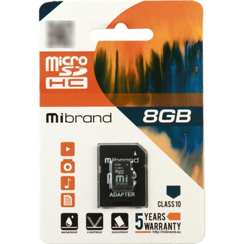 Карта пам'яті microSDHC Mibrand 8Gb class 6 (adapter SD) (MICDC6/8GB-A)