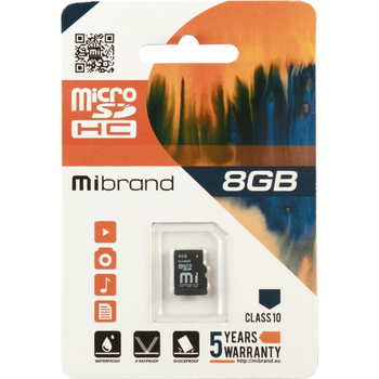 Карта пам'яті microSDHC Mibrand 8Gb class 6 (MICDC6/8GB)