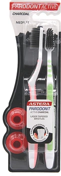Зубная щетка c активированным углем, средняя, салатовая + розовая - Astera Parodont Active Charcoal Medium Toothbrush 1+1 2шт (1127787-97799)
