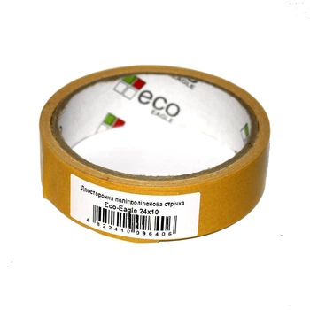 Скотч двосторонній (поліпропіленовий) 24мм х 10м, жовтий *Eco-Eagle