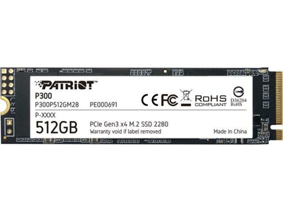 Твердотільний накопичувач SSD M.2 PATRIOT P300, 512 ГБ, NVMe 2280, PCIe 3.0 x4, 3D NAND TLC (модель P300P512GM28)