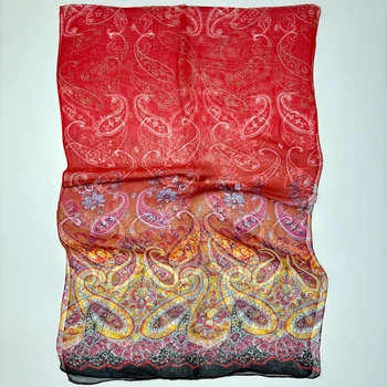 Шифоновый летний шарфик Ashma с цветами 160х50см Серо - бордовый