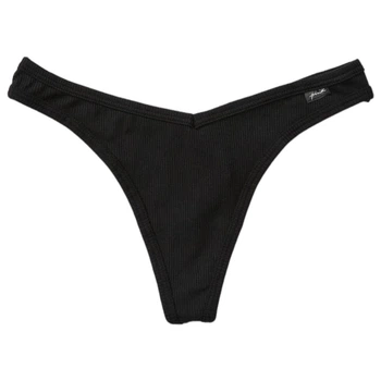Трусики Victoria's Secret Ribbed Cotton Thong Black M Черные