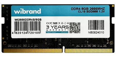 Модуль пам'яті Wibrand DDR4 8GB 2666MHz CL19 SODIMM (WI2666DDR4S/8GB)