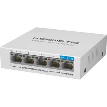 Коммутатор Keenetic 5-портовий гигабитний комутатор з 4 портами PoE+ т а бюджетом потужности 60 Вт PoE+Switch5 (KN-4610)