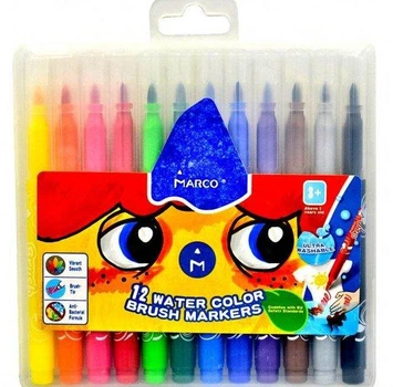 Фломастери 12 шт. пластиковая коробка, Super Washable, Marco 1633-12 PB