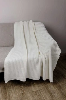 Плед Прованс Cotton молочный полуторный 120х200 см вязаный (39526) (4823093470583)