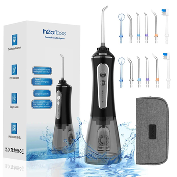 Ирригатор H2Ofloss HF-P11, 12 насадок для чистки зубов 300мл портативный водонепроницаемый флоссер