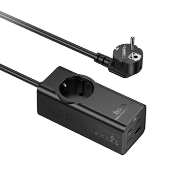 Сетевое зарядное устройство, удлинитель HOCO NS9 Wisdom 1 розетка, длина 2м (PD67W/3C1A) desktop socket Black