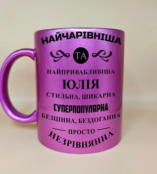 Чашка перламутрова подарункова для Юлії іменна "Найчарівніша Юлія"
