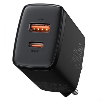 Зарядное сетевое устройство Baseus Compact Quick Charger 20W Type-C+USB с функцией быстрой зарядки QC3.0+PD3.0 (CCXJ-B01) Black