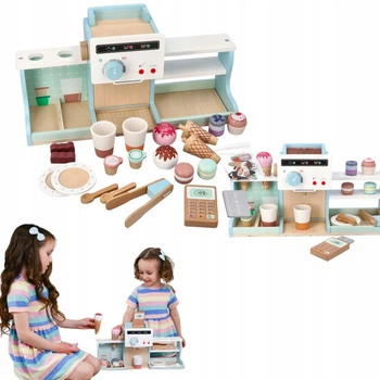 Дерев'яна кафе Adam Toys N4005 22x15x42 см кафе-морозивня з експресом іграшкове для дітей кава морожене 3+
