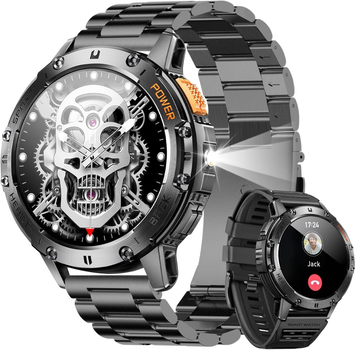 Смарт-часы для мужчин Military Smart Watch, Военные умные часы для iPhone и Android с двумя ремешками