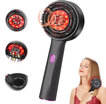 Расческа массажная электрическая для волос 72 зубца Scalp Massage, инфракрасный аккумуляторный массажер-гребешок для роста и против выпадения волос с емкостью для масел и 3 режимами работы Черный, MNS-54-Black