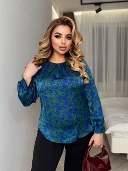 Шовкова жіноча блуза 54-56 зелений із синім(365LS)