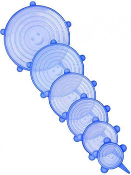 Набір 6 силіконових кришок для посуду Silicone Sealing Lids багаторазові герметичні Синя