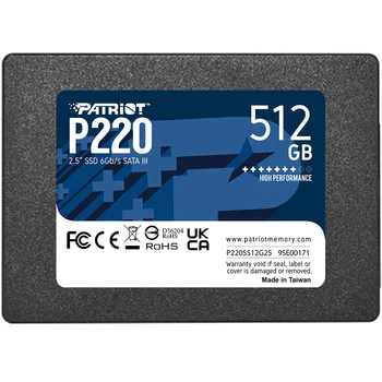 SSD Patriot P220 512 ГБ 2,5" SATA III TLC, 550/500 МБ/с, 50000 IOPS(DL_7510EC172C0D)
