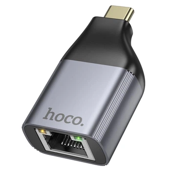 Мережева карта Ethernet адаптер перехідник Hoco UA35 RJ45 to Type-C сірий