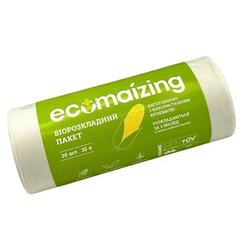 Біорозкладні еко пакети для сміття Ecomaizing 35 л 20 шт/рулон 47955