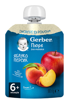 Пюре Gerber фруктове Яблуко та персик з 6 місяців 90 г (7613036345460)