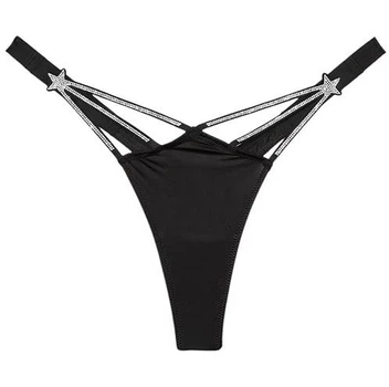 Женские трусики камни со стразами стринги Victoria's Secret Starstruck Shine High-Leg Thong Panty Black S Черные