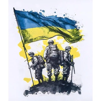 Алмазная мозаика вышивка Патриотический постер с флагом Украины и военными на подрамнике полная 5d 40х50 см