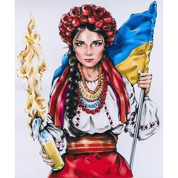 Алмазная мозаика вышивка Патриотка Девушка Украинка на подрамнике полная 5d 40х50 см IMAGE12