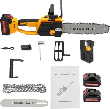 Аккумуляторная цепная пила в кейсе 12 inch Electric SAW YELLOW 21V Li-Ion 2 шт. аккумулятора