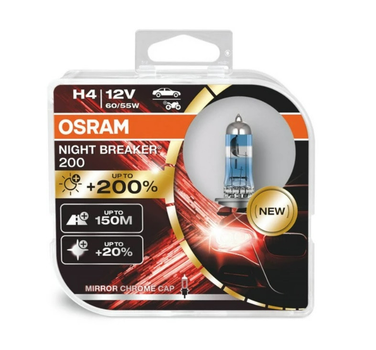 Лампы галогеновые Osram H4 12V 60/55W + 200% Night Breaker 200 комплект 2шт