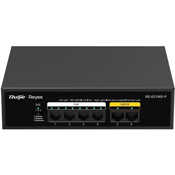 Коммутатор 6-портовый неуправляемый Ruijie Reyee RG-ES106F-P PoE 1.2 Гбит/с Черный (99-00018542)
