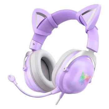 Проводная игровая гарнитура ONIKUMA Gaming CAT with LED X11, USB, 3.5mm, 2.2m, purple